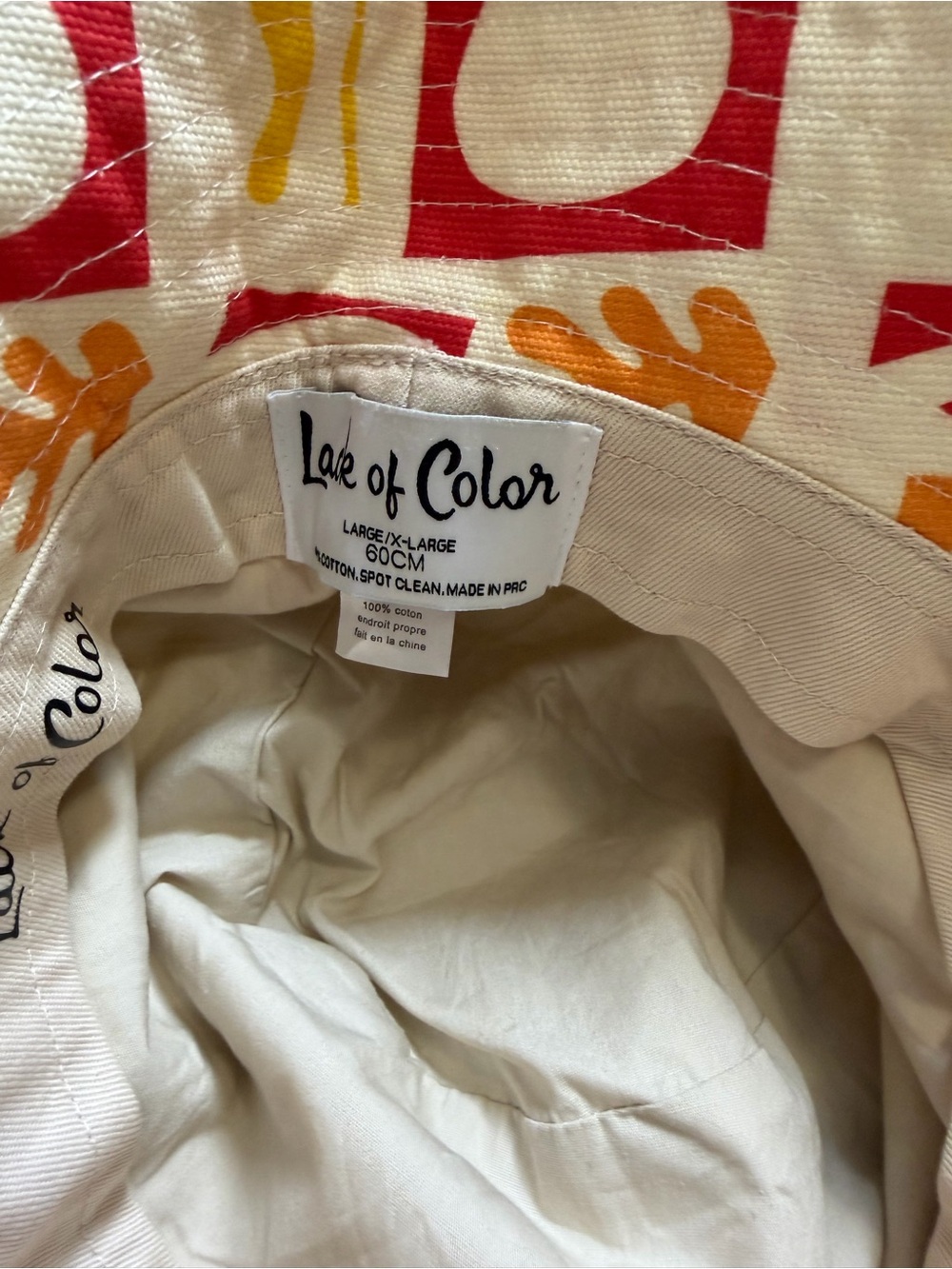 Lack Of Color White Bucket Hat with Pink, Orange & Yellow Abstract Print - Picture 3 of 5